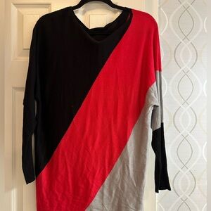 Color Block Women’s Sweater - Red, Black, and Gray